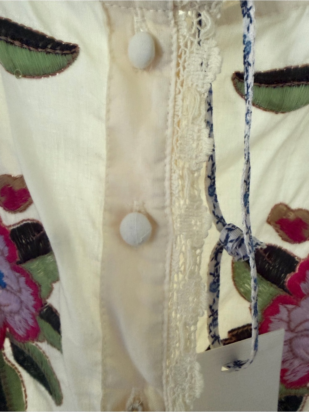 Embroidered Cream Peasant Blouse - Floral Detail - Picture 5 of 12
